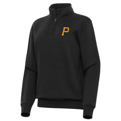 Pittsburgh Pirates Antigua Women's Victory Quarter-Zip Sweatshirt - Black - MLB Discount