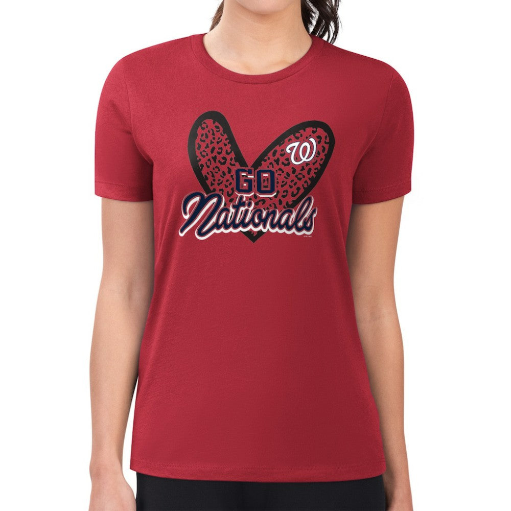 Washington Nationals G-III 4Her by Carl Banks Women's Super-Slim Fit Lightweight Leopard Heart T-Shirt - Red - MLB Sale