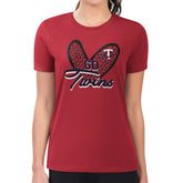 Minnesota Twins G-III 4Her by Carl Banks Women's Super-Slim Fit Lightweight Leopard Heart T-Shirt - Red - MLB Lifestyle