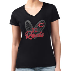 Cincinnati Reds G-III 4Her by Carl Banks Women's Super-Slim Fit Lightweight Leopard Heart V-Neck T-Shirt - Black - MLB Discount