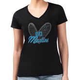 Miami Marlins G-III 4Her by Carl Banks Women's Super-Slim Fit Lightweight Leopard Heart V-Neck T-Shirt - Black - MLB Sale
