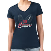 Atlanta Braves G-III 4Her by Carl Banks Women's Super-Slim Fit Lightweight Leopard Heart V-Neck T-Shirt - Navy - MLB Sale