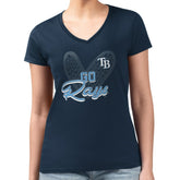 Tampa Bay Rays G-III 4Her by Carl Banks Women's Super-Slim Fit Lightweight Leopard Heart V-Neck T-Shirt - Navy - MLB Sale