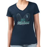 Seattle Mariners G-III 4Her by Carl Banks Women's Super-Slim Fit Lightweight Leopard Heart V-Neck T-Shirt - Navy - MLB Discount