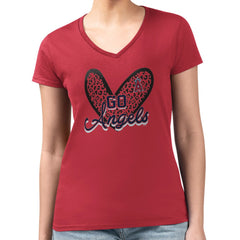 Los Angeles Angels G-III 4Her by Carl Banks Women's Super-Slim Fit Lightweight Leopard Heart V-Neck T-Shirt - Red - MLB Sale