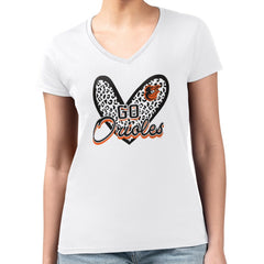 Baltimore Orioles G-III 4Her by Carl Banks Women's Super-Slim Fit Lightweight Leopard Heart V-Neck T-Shirt - White - MLB Discount