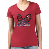 Philadelphia Phillies G-III 4Her by Carl Banks Women's Super-Slim Fit Lightweight Leopard Heart V-Neck T-Shirt - Red - MLB Online