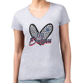 Los Angeles Dodgers G-III 4Her by Carl Banks Women's Super-Slim Fit Lightweight Leopard Heart V-Neck T-Shirt - Heather Gray - MLB Lifestyle