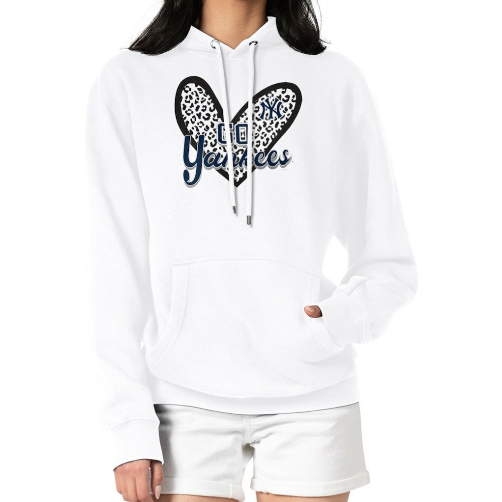 New York Yankees G-III 4Her by Carl Banks Women's Leopard Heart Pullover Hoodie - White - MLB Lifestyle