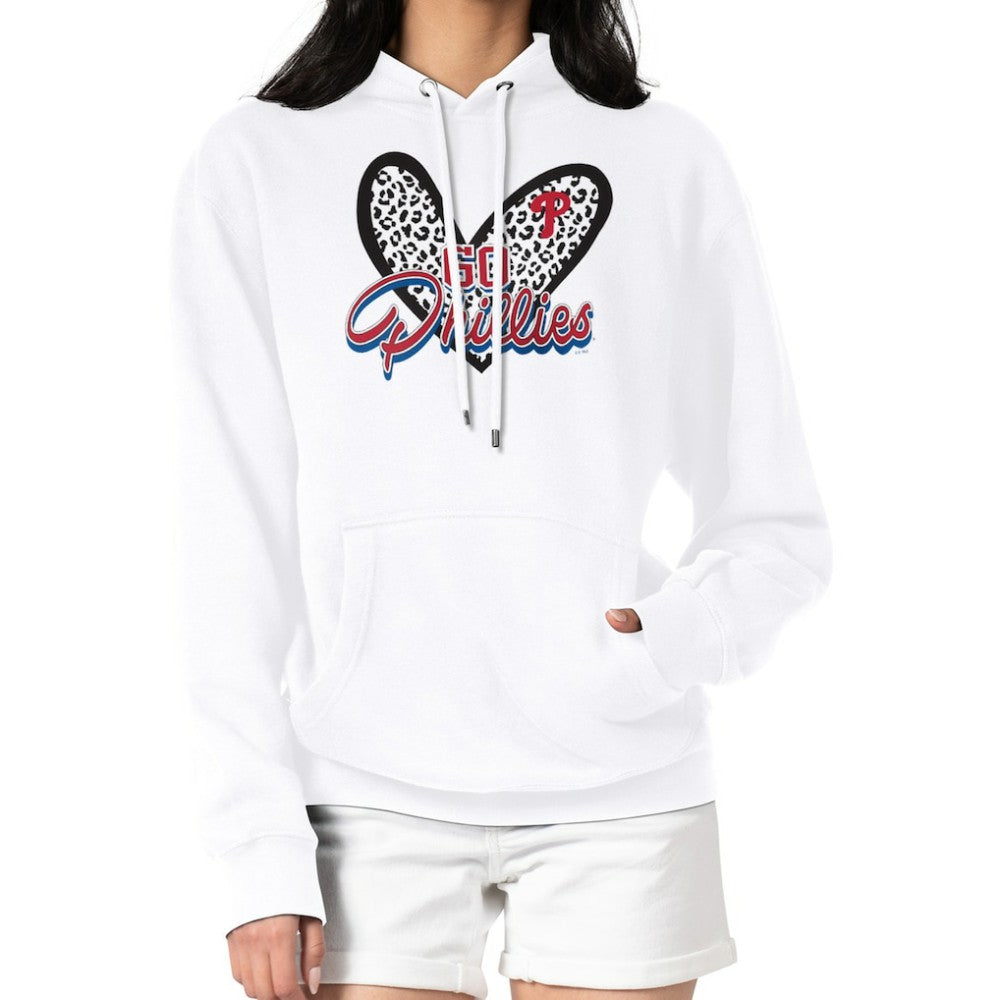 Philadelphia Phillies G-III 4Her by Carl Banks Women's Leopard Heart Pullover Hoodie - White - MLB Lifestyle