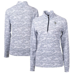 Minnesota Vikings Cutter & Buck Women's Traverse Camo Print Stretch Tri-Blend Quarter-Zip Top Gray