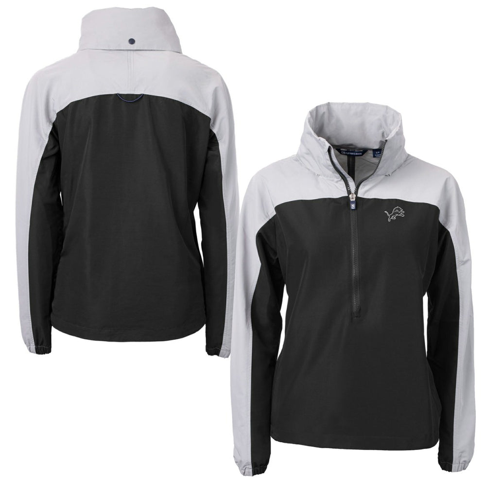 Detroit Lions Cutter & Buck Women's Charter Eco Recycled Half-Zip Hoodie Anorak Jacket Black/Gray