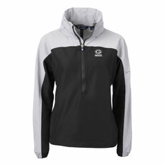 Green Bay Packers Cutter & Buck Women's Charter Eco Recycled Half-Zip Hoodie Anorak Jacket Black/Gray