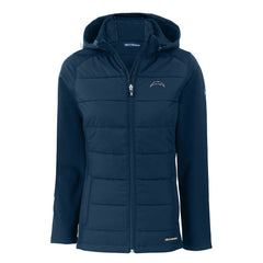 Los Angeles Chargers Cutter & Buck Women's Evoke Hybrid Eco Softshell Recycled Full-Zip Hoodie Jacket Navy