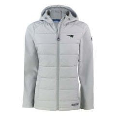 New England Patriots Cutter & Buck Women's Evoke Hybrid Eco Softshell Recycled Full-Zip Hoodie Jacket Gray