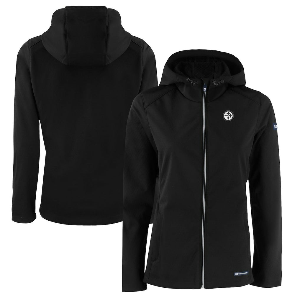 Pittsburgh Steelers Cutter & Buck Women's Evoke Eco Softshell Recycled Full-Zip Hoodie Jacket Black