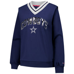 Dallas Cowboys Tommy Hilfiger Women's Alice V-Neck Pullover Sweatshirt Navy
