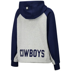 Dallas Cowboys DKNY Sport Women's Joy Cropped Raglan Pullover Hoodie - Gray/Navy