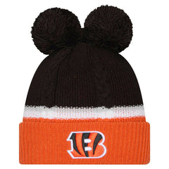 Cincinnati Bengals New Era Women's Double Bubble Cuffed Knit Hat with Poms Black