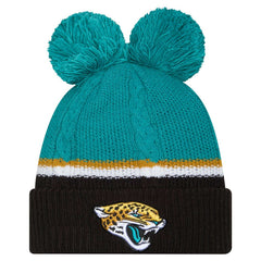 Jacksonville Jaguars New Era Women's Double Bubble Cuffed Knit Hat with Poms Black