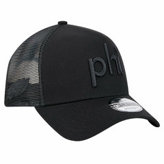Philadelphia Eagles New Era Domain 9FORTY A-Frame Trucker Adjustable Hat Black