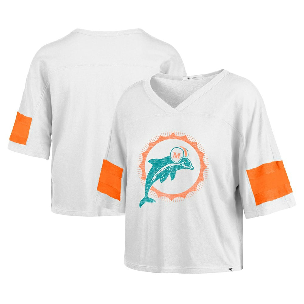 47 brand Miami Dolphins '47 Women's Double Header Scout Cropped V-Neck T-Shirt White