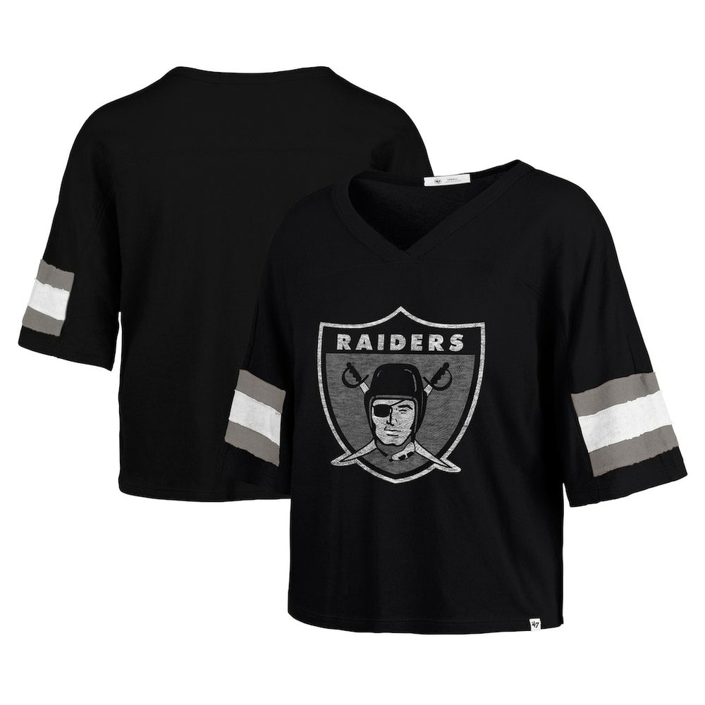 47 brand Las Vegas Raiders '47 Women's Double Header Scout Cropped V-Neck T-Shirt Black