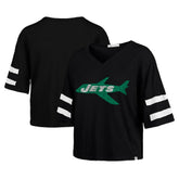 47 brand New York Jets '47 Women's Double Header Scout Cropped V-Neck T-Shirt Black