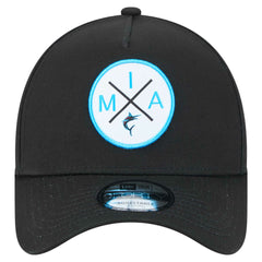 Miami Marlins New Era 9FORTY A-Frame Adjustable Hat - Black - New Era Discount