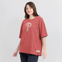 Philadelphia Phillies Fanatics Women's Oversized Elements Raw Edge Future Ground T-Shirt - Red - Fanatics Discount