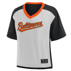Baltimore Orioles Fanatics Oversized Race To Win V-Neck T-Shirt - Black/Graphite - Fanatics Discount