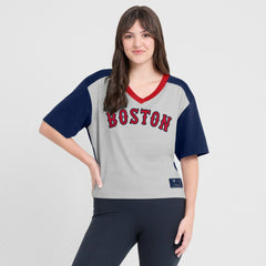 Boston Red Sox Fanatics Oversized Race To Win V-Neck T-Shirt - Navy/Graphite - Fanatics Lifestyle