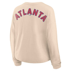 Atlanta Braves Fanatics Women's Oversized Stadium Slub Long Sleeve Henley T-Shirt - Tan - Fanatics on Sale