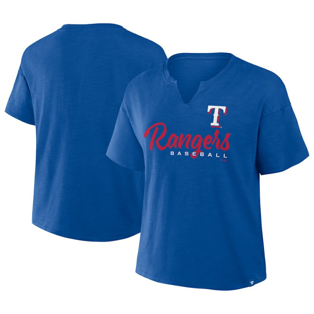 Texas Rangers Fanatics Women's Fan Fave Stadium Slub Boxy T-Shirt - Royal - Fanatics Lifestyle