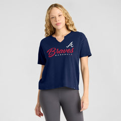 Atlanta Braves Fanatics Women's Fan Fave Stadium Slub Boxy T-Shirt - Navy - Fanatics Online