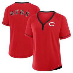 Cincinnati Reds Fanatics Women's League Diva Star Raglan V-Neck T-Shirt - Red - Fanatics Lifestyle