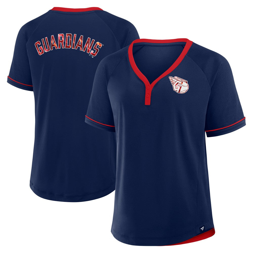 Cleveland Guardians Fanatics Women's League Diva Star Raglan V-Neck T-Shirt - Navy - Fanatics Online