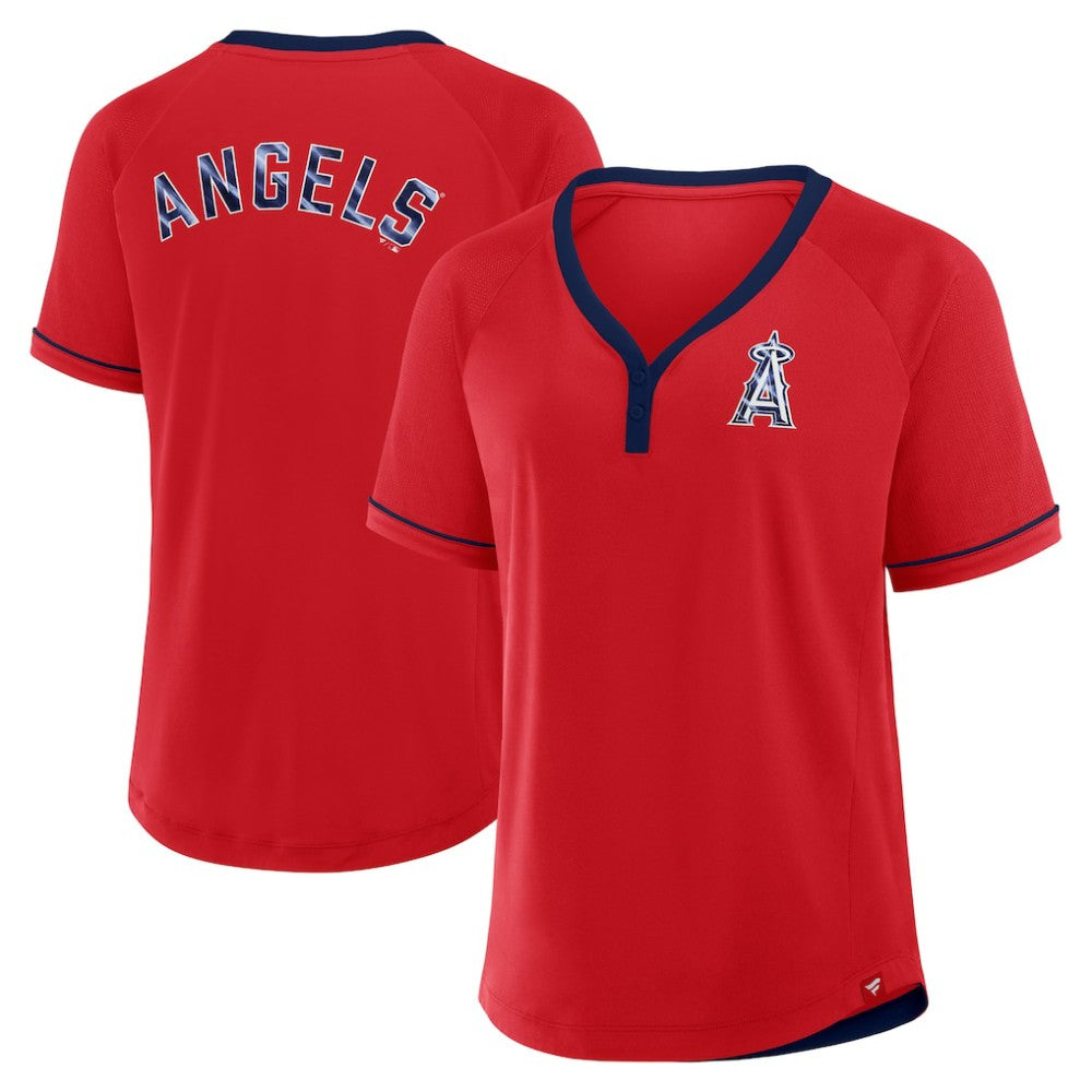 Los Angeles Angels Fanatics Women's League Diva Star Raglan V-Neck T-Shirt - Red - Fanatics Lifestyle