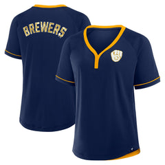Milwaukee Brewers Fanatics Women's League Diva Star Raglan V-Neck T-Shirt - Navy - Fanatics Sale