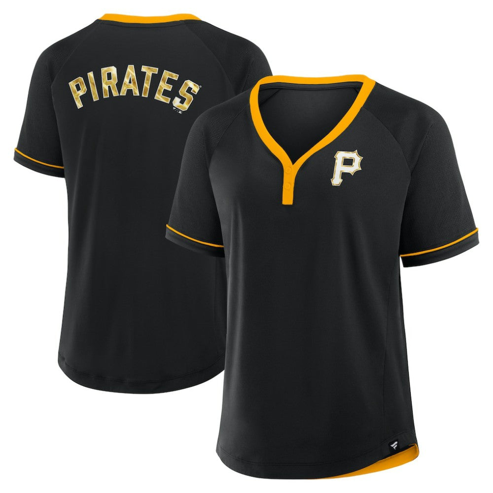 Pittsburgh Pirates Fanatics Women's League Diva Star Raglan V-Neck T-Shirt - Black - Fanatics Lifestyle