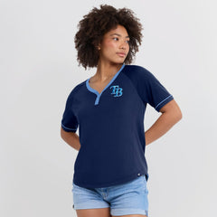 Tampa Bay Rays Fanatics Women's League Diva Star Raglan V-Neck T-Shirt - Navy - Fanatics Online
