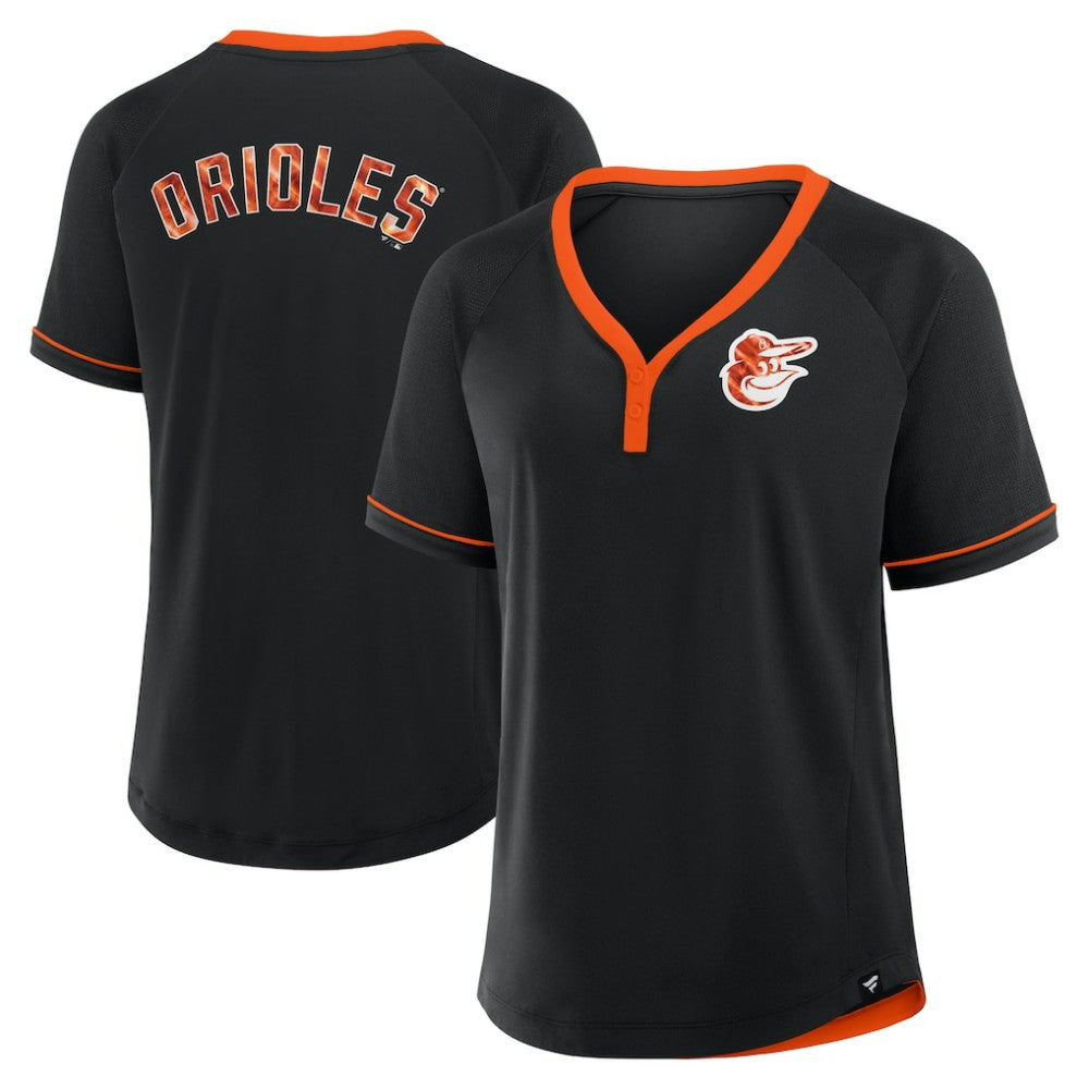 Baltimore Orioles Fanatics Women's League Diva Star Raglan V-Neck T-Shirt - Black - Fanatics Lifestyle