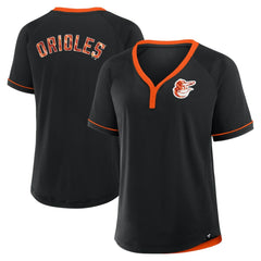 Baltimore Orioles Fanatics Women's League Diva Star Raglan V-Neck T-Shirt - Black - Fanatics Lifestyle