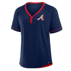 Atlanta Braves Fanatics Women's League Diva Star Raglan V-Neck T-Shirt - Navy - Fanatics Lifestyle