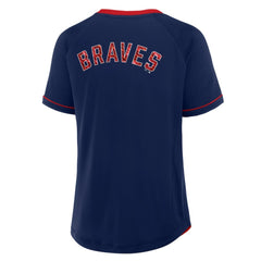 Atlanta Braves Fanatics Women's League Diva Star Raglan V-Neck T-Shirt - Navy - Fanatics Lifestyle