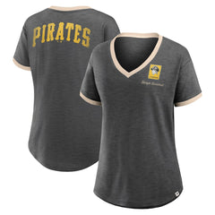 Pittsburgh Pirates Fanatics Women's Binge Worthy Stadium Slub V-Neck T-Shirt - Black - Fanatics Sale