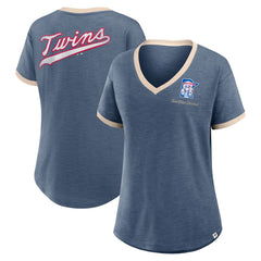 Minnesota Twins Fanatics Women's Binge Worthy Stadium Slub V-Neck T-Shirt - Navy - Fanatics Discount