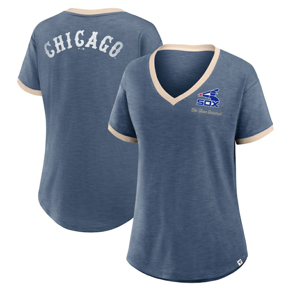 Chicago White Sox Fanatics Women's Binge Worthy Stadium Slub V-Neck T-Shirt - Navy - Fanatics on Sale