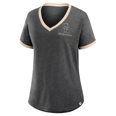 Colorado Rockies Fanatics Women's Binge Worthy Stadium Slub V-Neck T-Shirt - Black - Fanatics Online