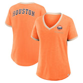 Houston Astros Fanatics Women's Binge Worthy Stadium Slub V-Neck T-Shirt - Orange - Fanatics Online